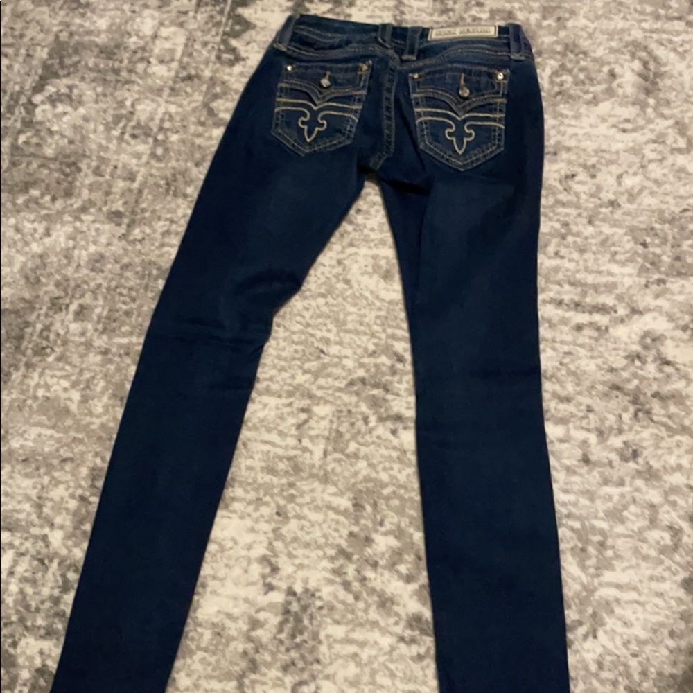 Rock revival dark wash skinny jeans
